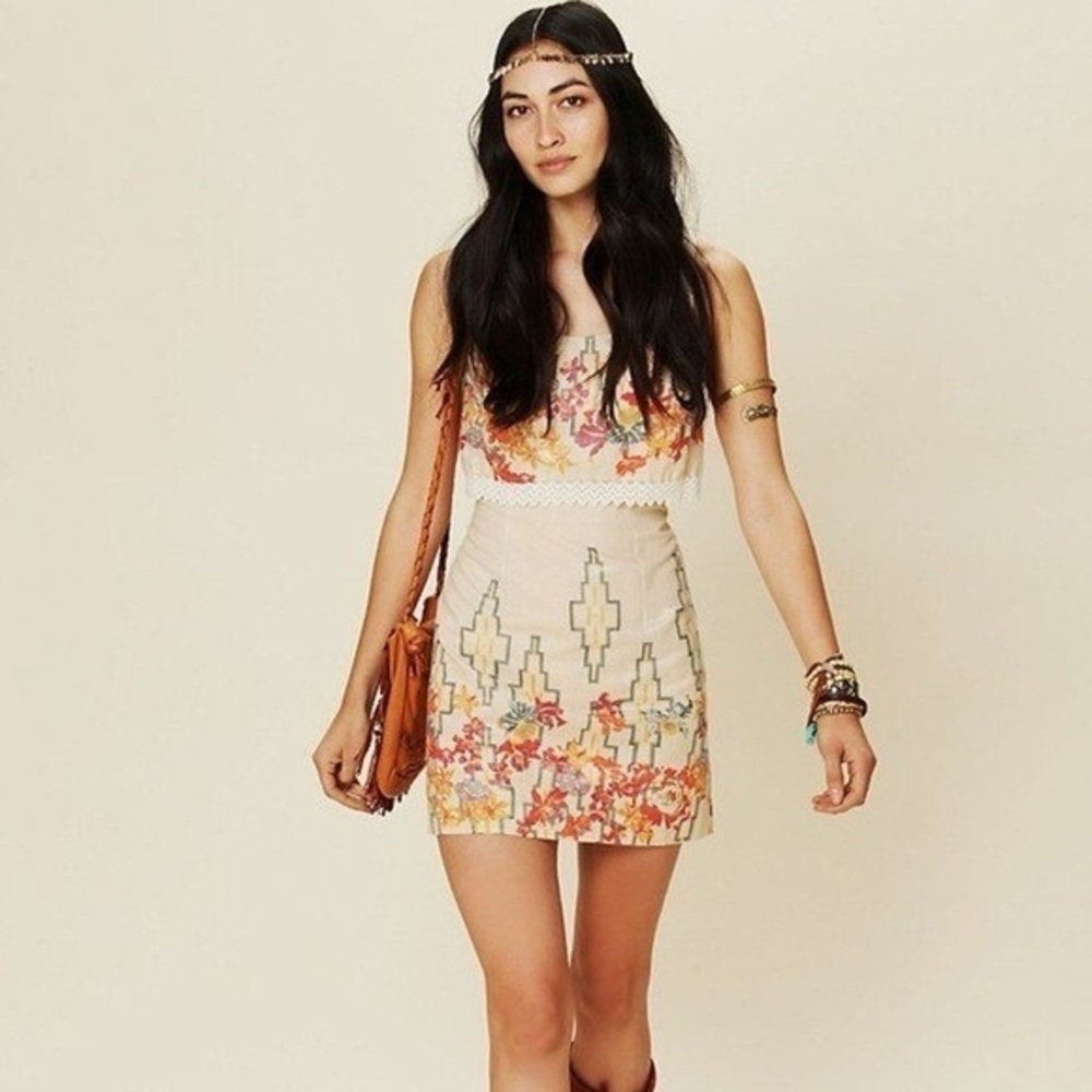Free People The Big Bang Gold Sheen Tea Combo Mini Dress‎